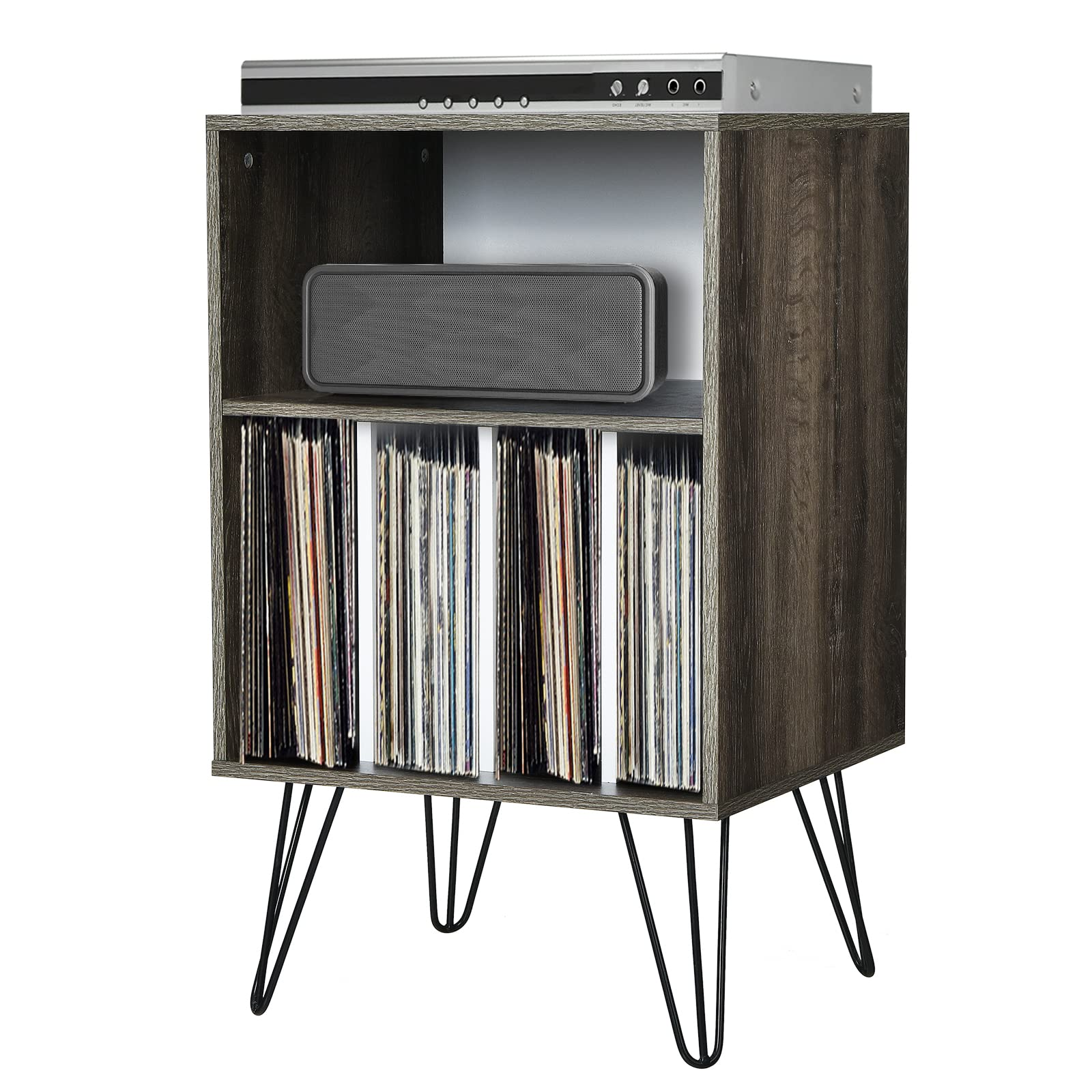 Tangkula Record Player Stand, Turntable Stand with Metal Legs, Vinyl Record Storage Cabinet w/ 5 Open Shelves Holds